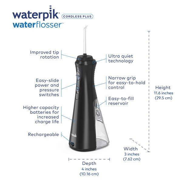 Black Waterpik™ Cordless Plus Water Flosser - Image 2
