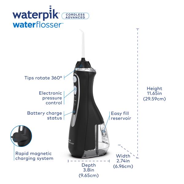 Black Waterpik™ Cordless Advanced 2.0 Water Flosser - Image 2